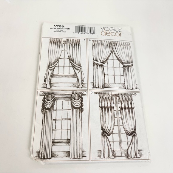 UNCUT VOGUE V7891 Sewing Pattern Pack Window Treatment Decor Style Patterns - Picture 2 of 5